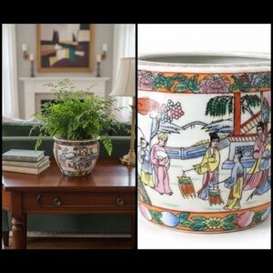 Vintage Chinese Rose Medallion Famille Rose Hand Painted Fishbowl 5”H Planter